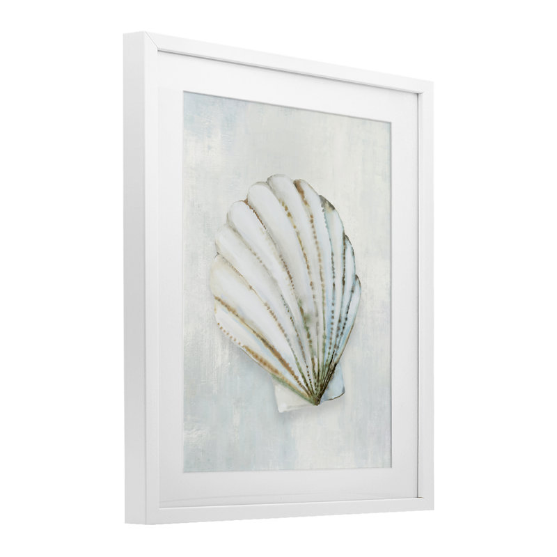 «Grey Seashell Serenity», reproduction encadrée sous verre, design par Hannah Dawson, H 16 po x l 13 po, Cadre blanc côtier