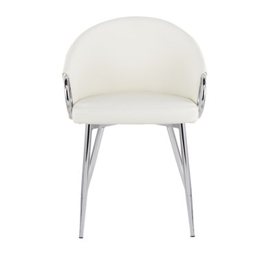Chair In Silver Metal And White Faux Leather