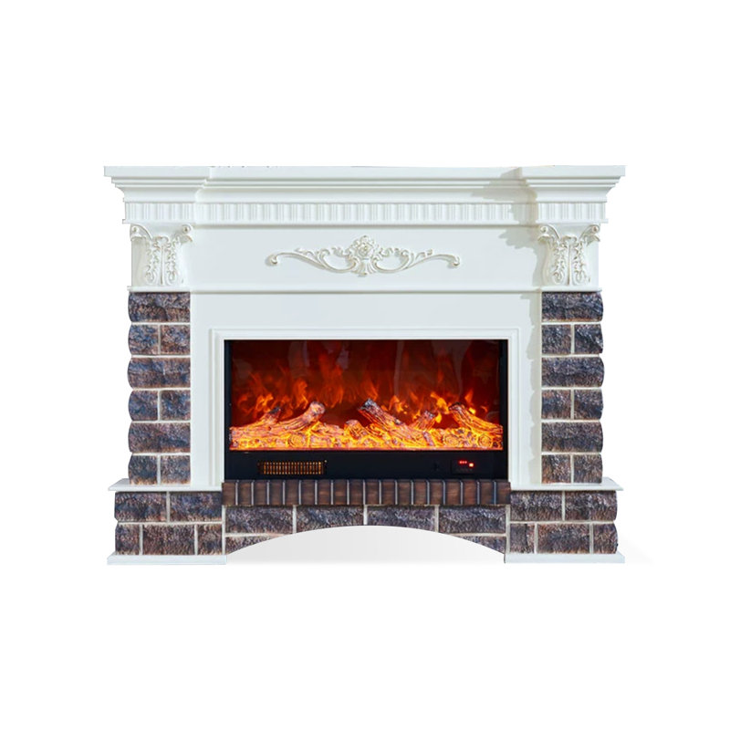 Beige Solid Wood Electric Fireplace