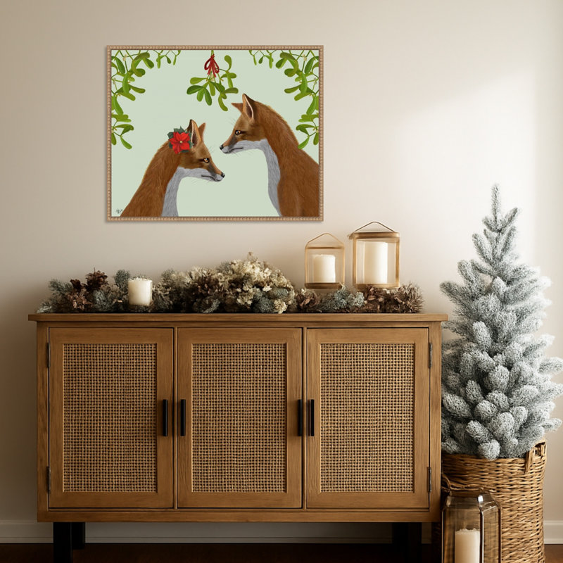 «Foxes and Mistletoe» par Fab Funky, impression sur toile encadrée