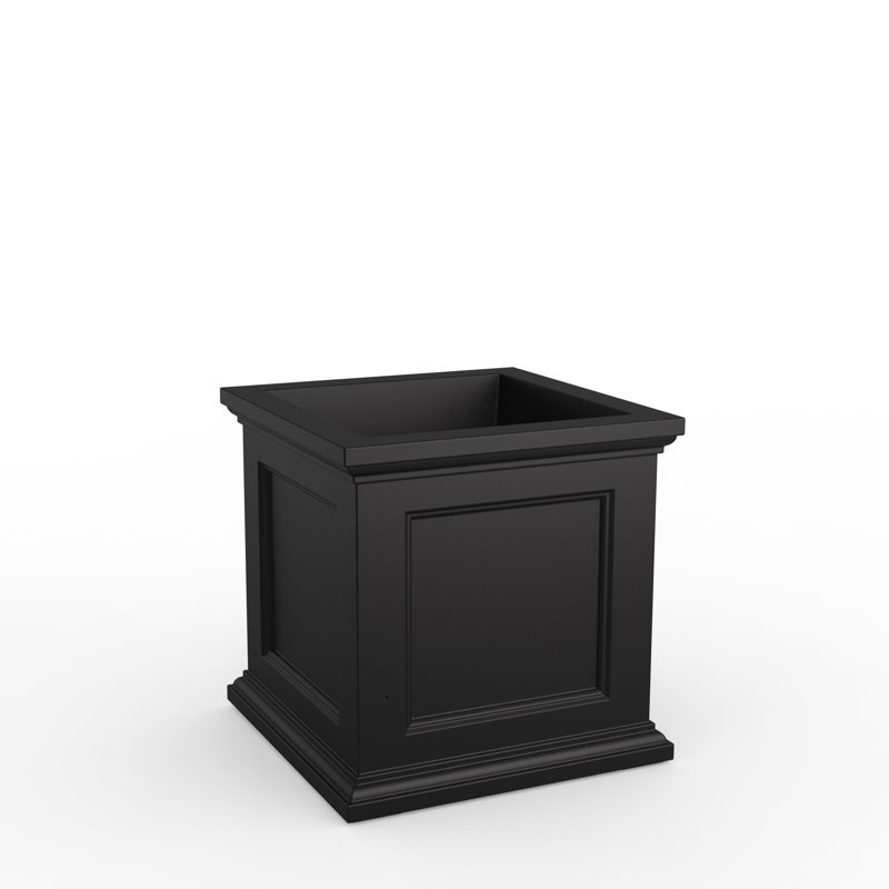 Boîte à fleurs carrée en résine pour l'extérieur, Noir, 24" H x 24" W x 24" D