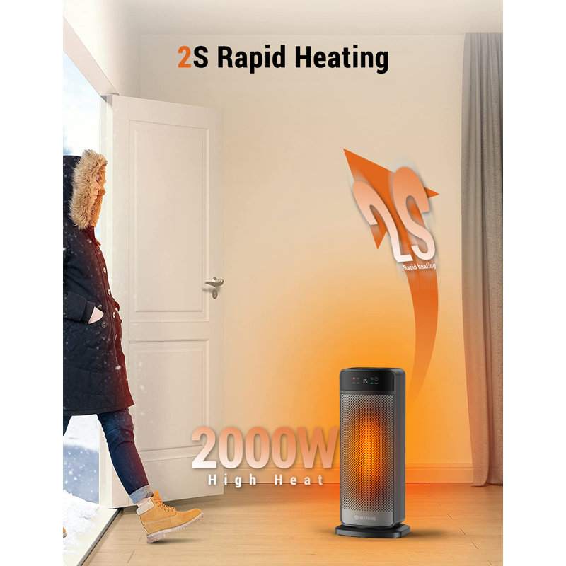 Ateroll CosyFlow Clim8 2000W 6820 BTU Electric High Efficiency Compact Space Heater with Adjustable Thermostat and with Digital Display