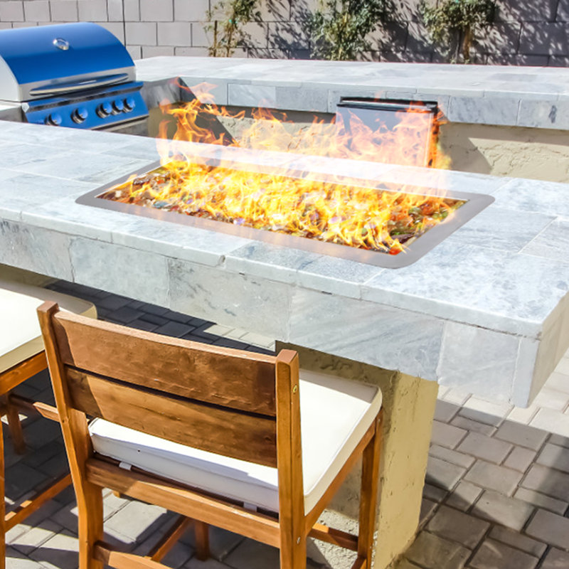 Stainless Steel Rectangular Fire Pit Pan with H-Burner Kit