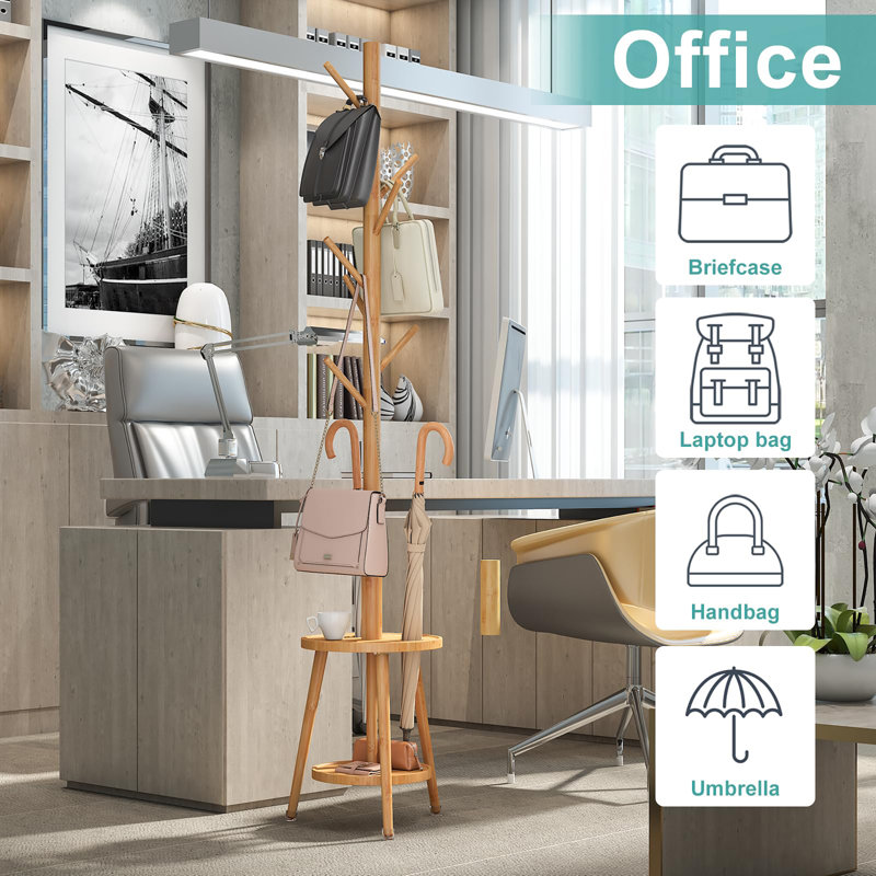 Bamboo Wood Coat Freestanding with Umbrella Holder, Natural