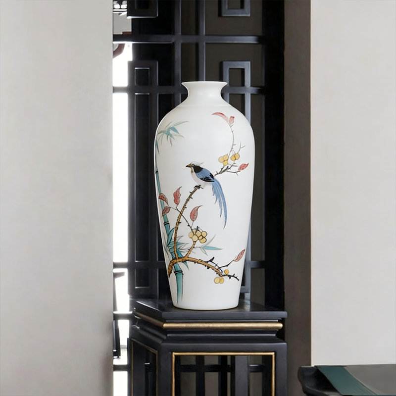 4.72"Hand-painted ceramic flower and bird landscape vase decoration piece