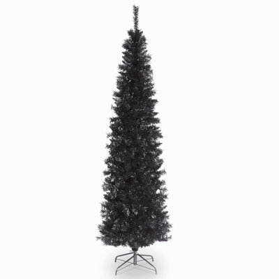 Tinsel Collection - Black Unlit Holiday Tinsel Tree with Metal Stand, Black