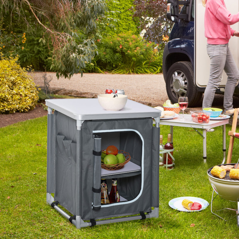 Table de camping en aluminium, organisateur de rangement à 2 tablettes pour barbecue, gris