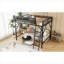 Structure de lit mezzanine pleine grandeur en métal noir classique avec tablettes de rangement intégrées et échelle pour chambres d'enfants et d'adolescents