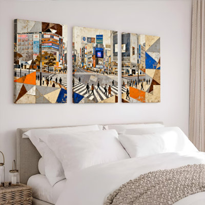Tableau mural abstrait sur toile tendue, collage de paysage urbain (lot de 3)