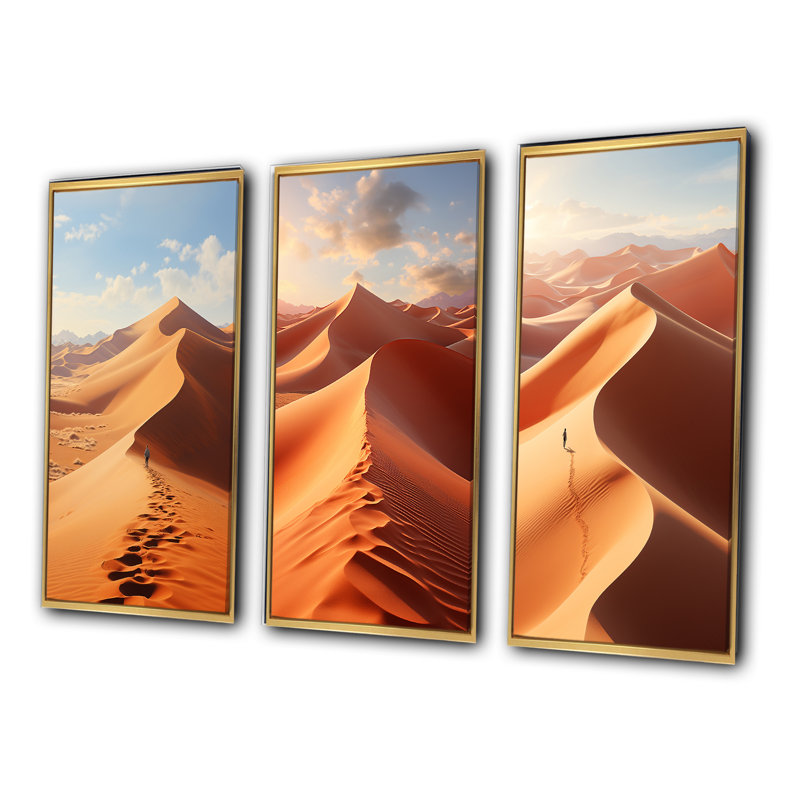 "Sables mystiques égyptiens", 3 pièces sur toile, Encadrement doré, H 32 po x l 48 po