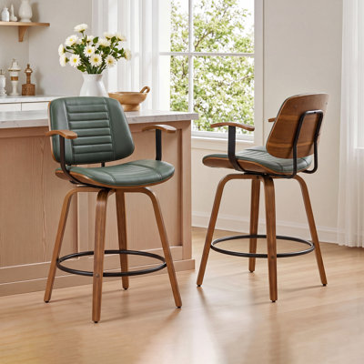 Toriano Modern Faux Leather Swivel Counter Stools With Arms