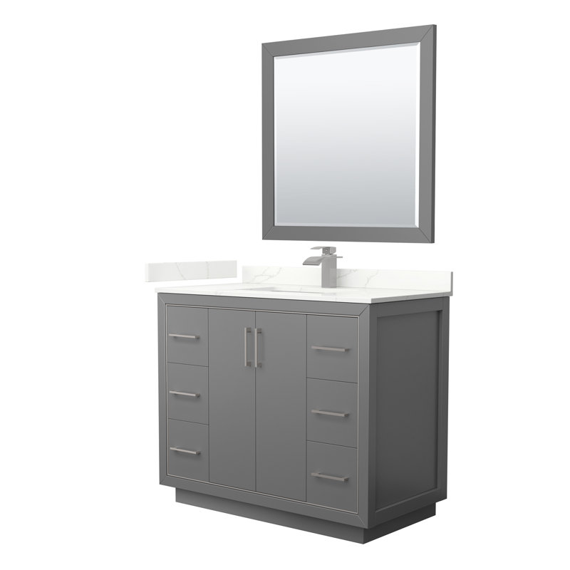 Icon 42'' W Single Vanity, Dark Blue, Giotto Quartz, Brushed Nickel