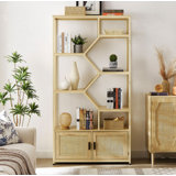 Dessens Rattan Bookshelf 7 tiers Bookcases Storage Rack with cabinet