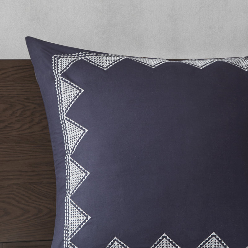 Navy Ikat Print Reversible Cotton Full Quilt Set