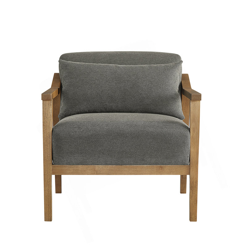 Rayn Solid Wood Upholstered Accent Chair, Charcoal Performance Weave