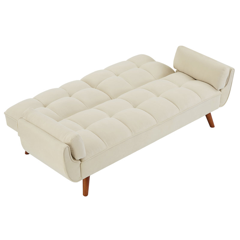 Jalena 75" Flared Arm Convertible Sleeper Sofa, Beige Polyester
