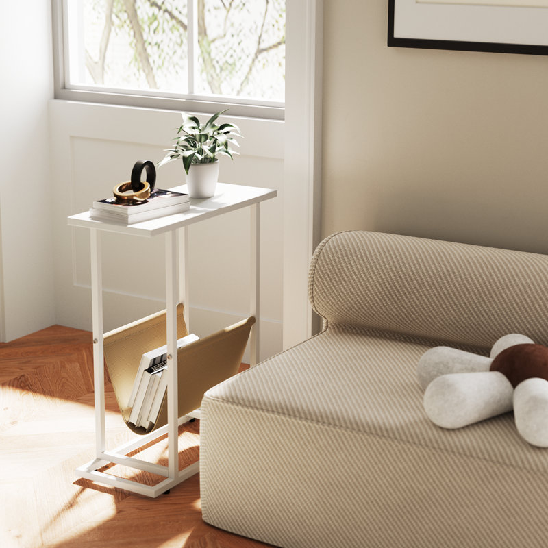 Table d'appoint pour petits espaces, table de bout étroite avec porte-revues, table de chevet pour chambre à coucher, Blanc