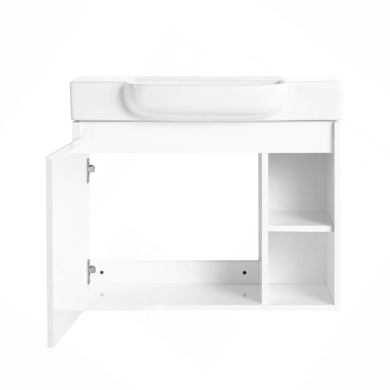 Meuble-lavabo mural 28 po avec lavabo en céramique et porte à fermeture en douceur 28 po, Blanc lustré