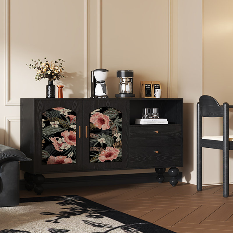Buffet multifonctionnel de style rétro 59,1 po, Noir, noir, noir, noir