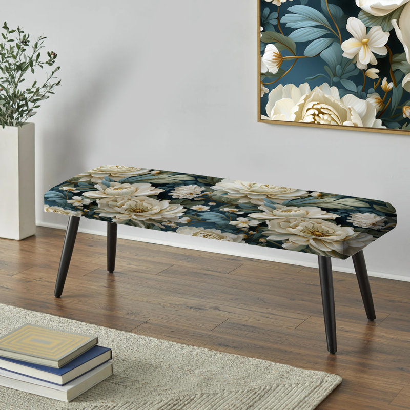 Banc rembourré noir, Beige et vert naturel damassé sérénité