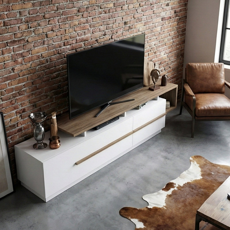 Rectangle Tv Stand For Tvs Up To 78'' With 2 Cabinets And 4 Shelves, Porcelain/Dark Brown