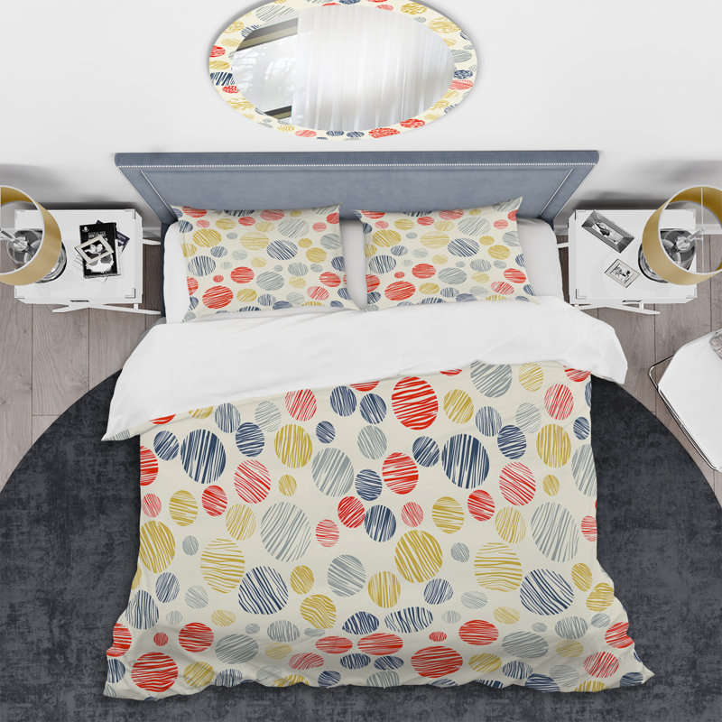 Red and Gold Circle Pattern - Abstract Duvet Cover Set - Microfiber Polyester, King Duvet Cover + 2 King Shams
