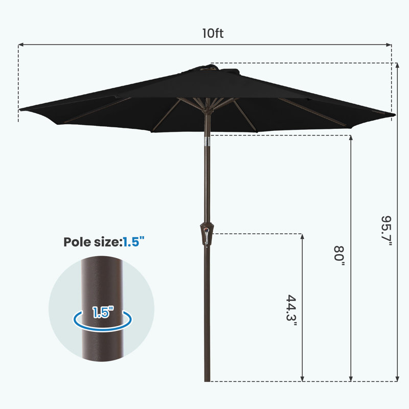Parasol de marché inclinable Germar, Noir, H 95,7 po x l 120 po x P 120 po
