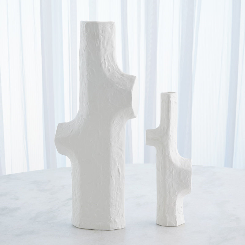 Tiered Trunk Vase-Matte White-Lg, 14" H x 5" W x 2 D