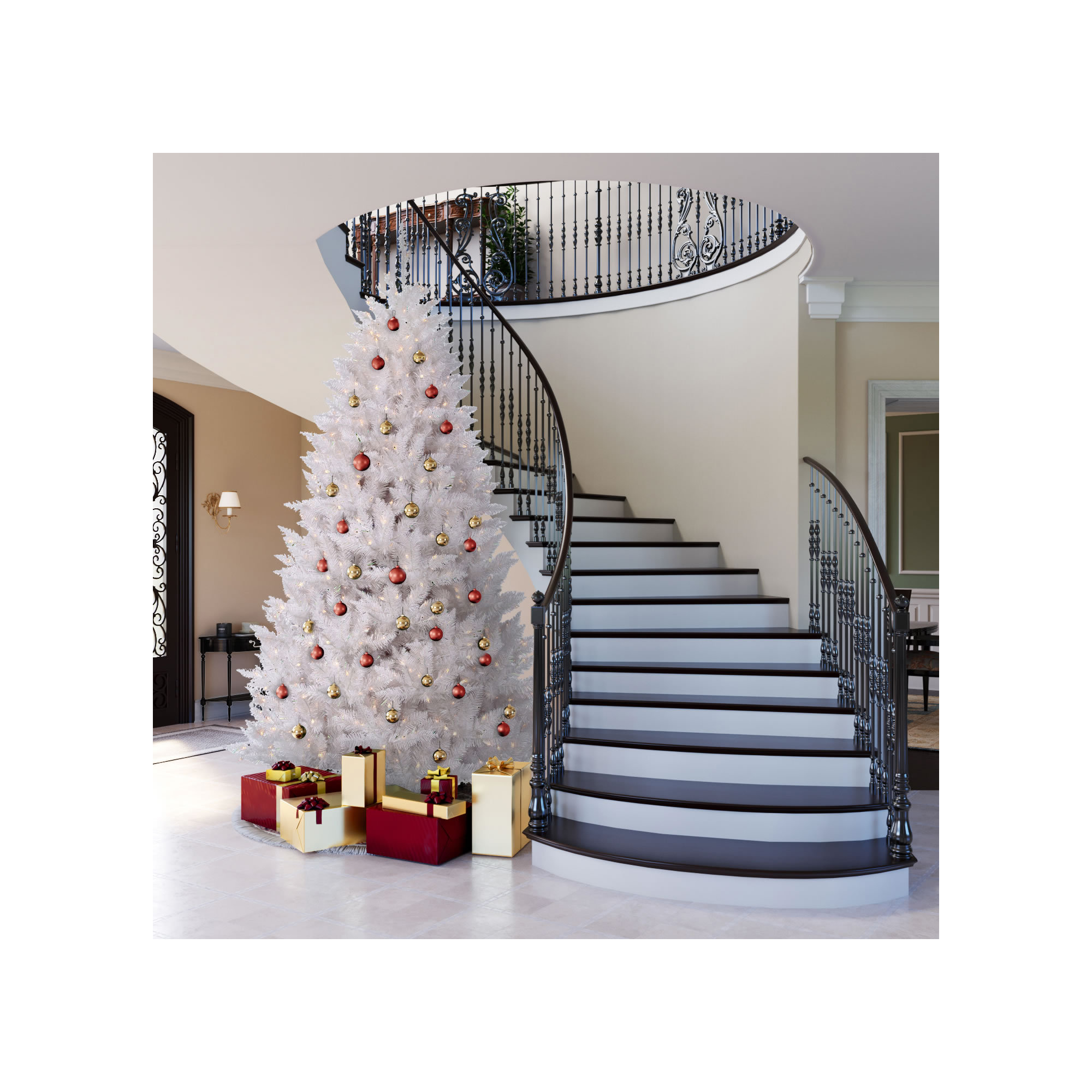 Modern White Spruce Artificial Christmas Tree, 8.5', Pure White LED
