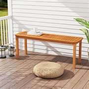 Acacia Wood Outdoor Bench 48" Long Patio Dining Bench W/ Slatted Seat For Garden