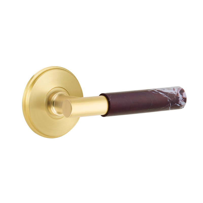 Mortaise intérieure Emtek Select Passage avec rosette Watford et tige en T, marbre Rosso Levanto, Gauche, Laiton satiné