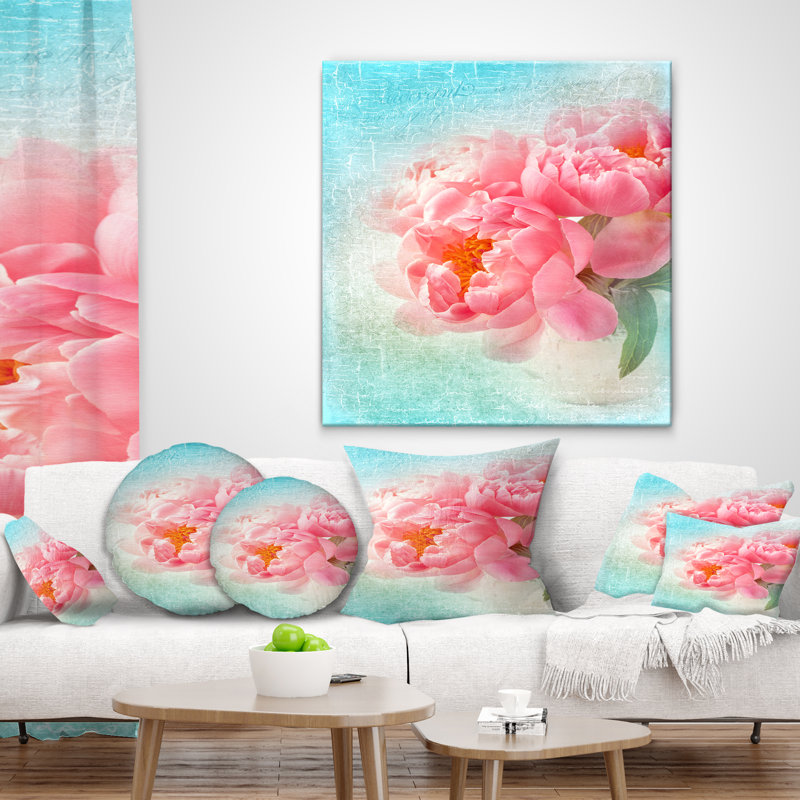 Pivoine fusionnée au bleu - Coussin décoratif à imprimé floral