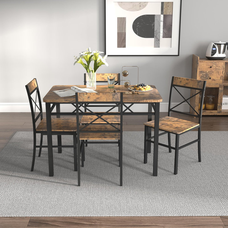 Ensemble de table de salle à manger pour 4 personnes, ensemble de table de salle à manger en bois avec chaises pour la cuisine et la salle à manger, ensemble de salle à manger compact pour petits espaces, brun rustique