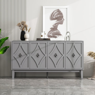 4 Doors Doretha with Hand-Carved Geometric Doors, Adjustable Shelves, Raised Legs for Easy Cleaning and Vintage Appeal