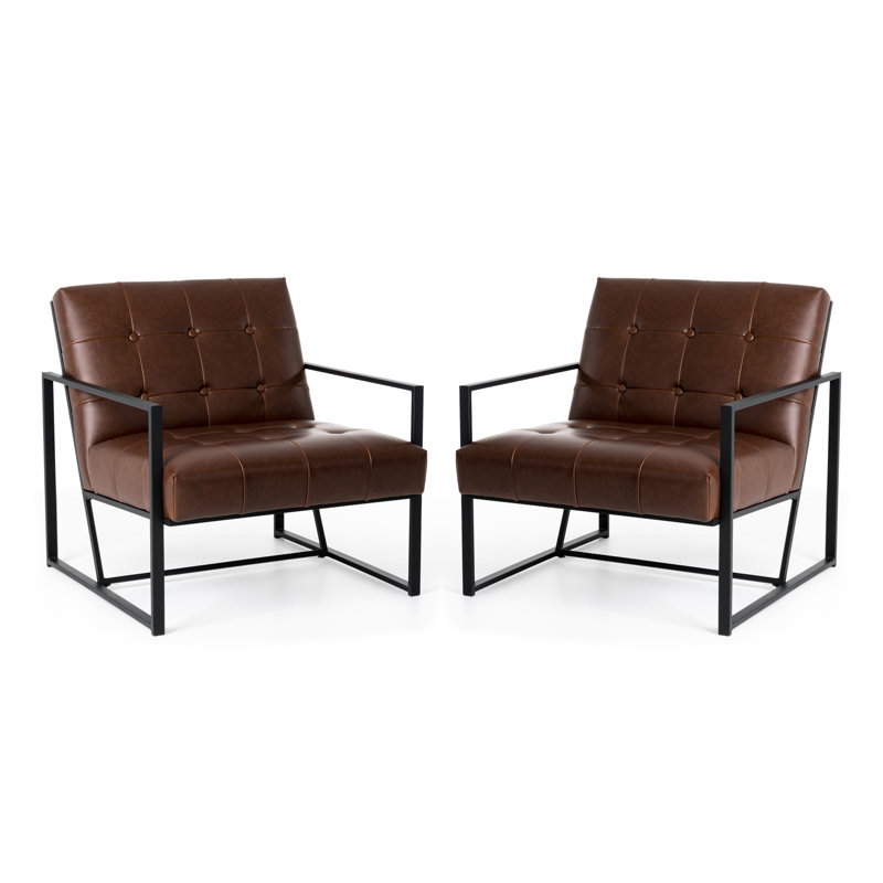 29.5" W Tufted Armchair, Brown Faux Leather