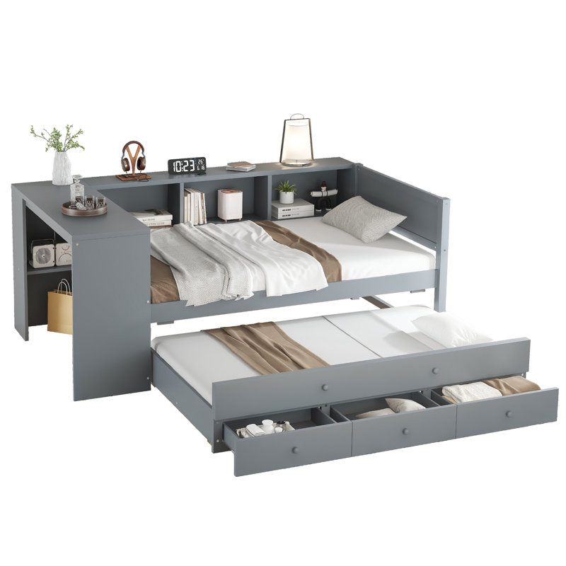 Lit de jour simple avec couchette, Gris