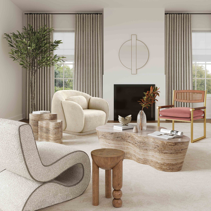 Ensemble de table en travertin Liola - Côté court