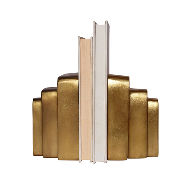 Triple Layer Rectangle Bookends in Shiny Brass