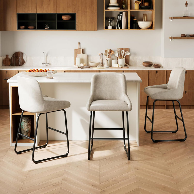 Counter Stool with Metal Frame, White, 3