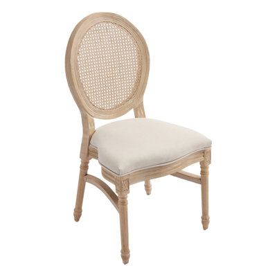 Set Of 2 French Country-style Dining Chairs, Featuring A Natural Rattan Round Back Design Combined With Brushed Metal And Carved Detailing.