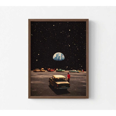 Rétro collage de l'espace - affiche de paysage de lune de voiture rétro avec la terre