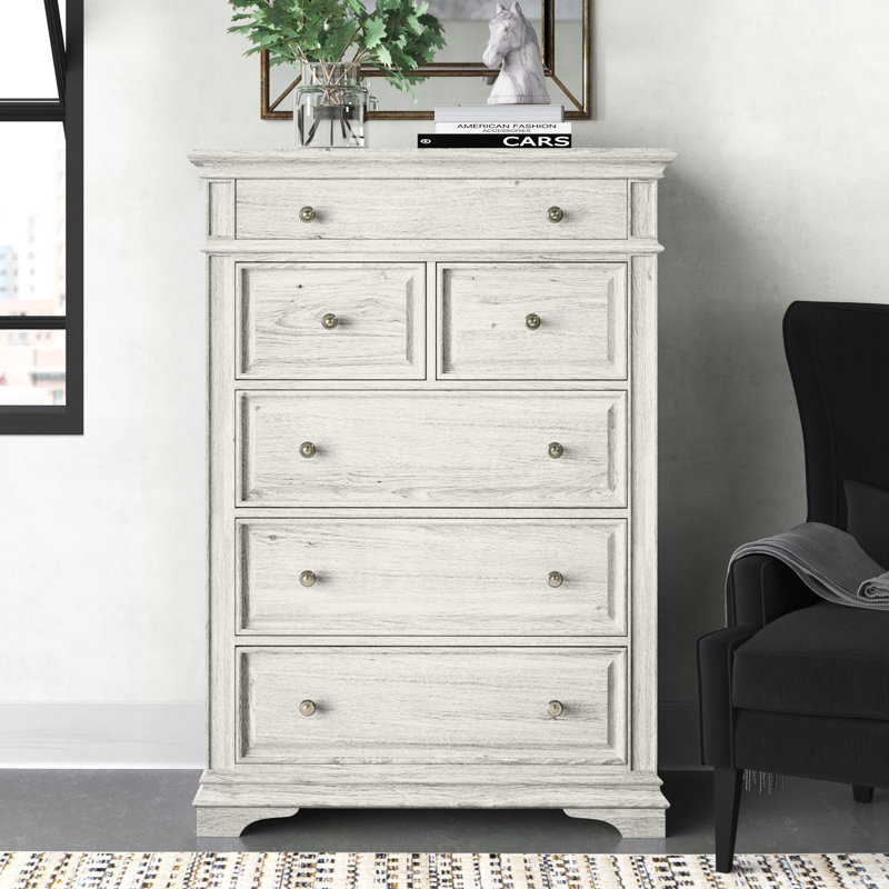 Commode 5 tiroirs Hetton, Ivoire rustique