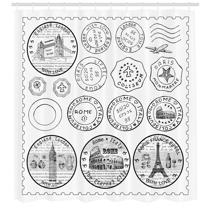 Ensemble de rideau de douche de voyage et crochets, H 70 po x l 69 po