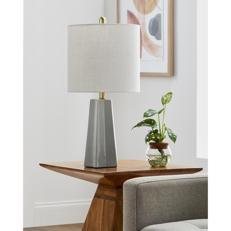 Magalie 1-Light Ceramic Table Lamp with Linen Drum Shade, White, Cream