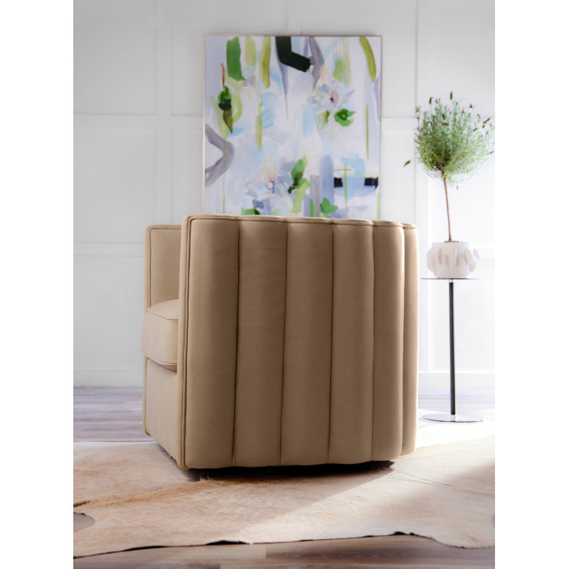 Jones Swivel Chair in Selena Storm, Selena Oat Genuine Leather