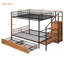 Lit superposé simple au-dessus d'un lit double en métal avec tiroir et échelle de rangement latérale et garde-robe-654093639