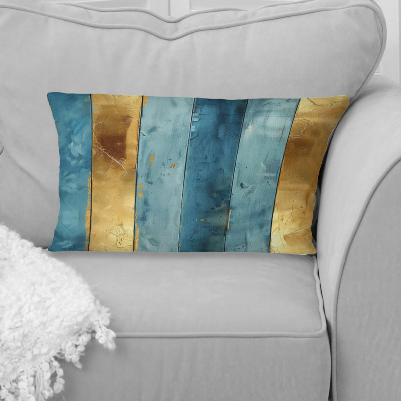 Sky Blue Gold Stripe Glam - Transitional Lumbar Pillow