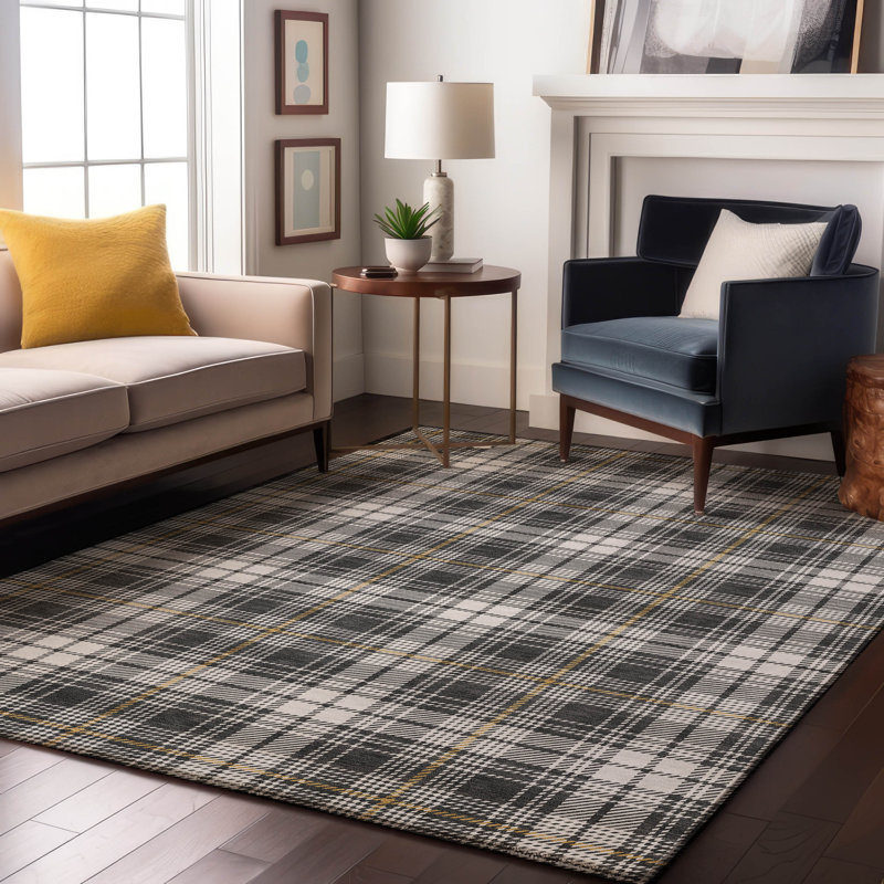 Premium Machine Washable Natoma AMF993 Plaid Rug, Rectangle 10' x 14'