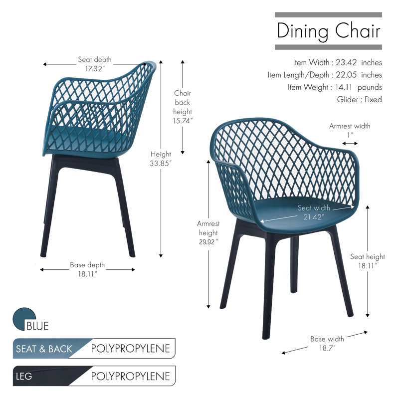 Chaise avec accoudoirs à dossier croisé, bleu