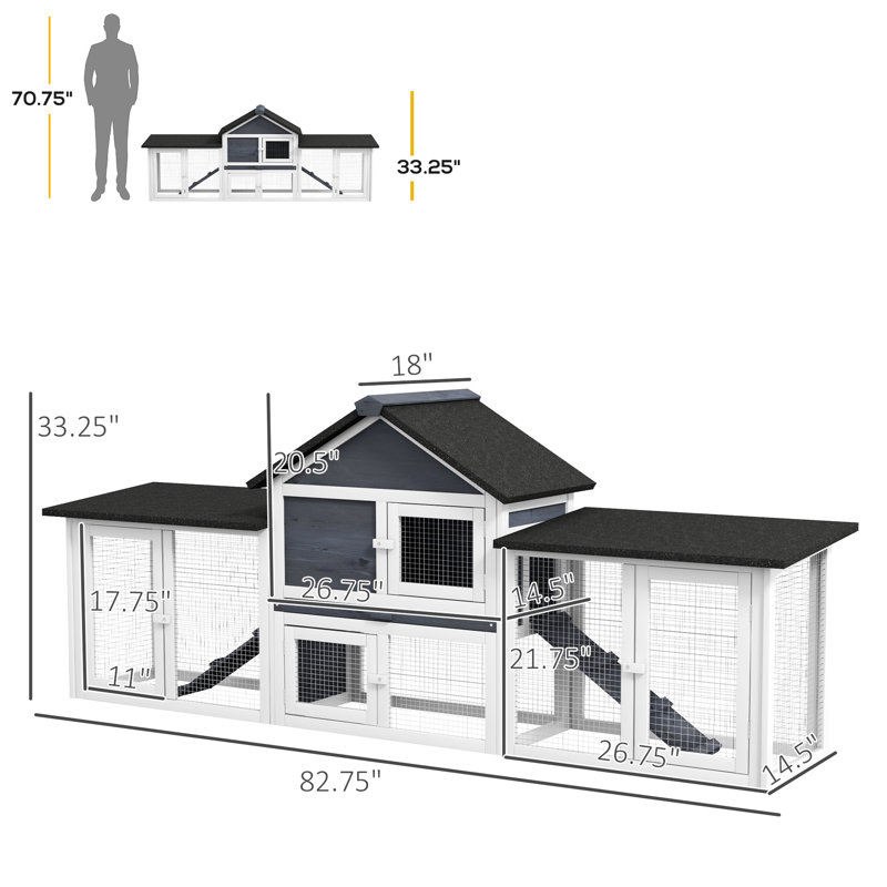 84,88 "maison -, facile d'accès, refuge de lapin extérieur gris spacieux, avec maison,